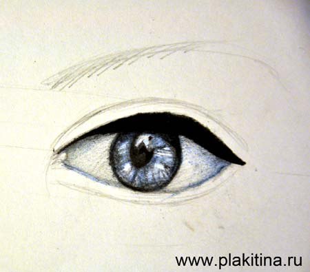 Рисуем женский глаз цветными карандашами - шаг 3