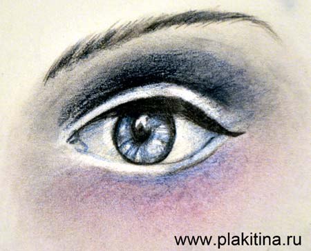 Рисуем женский глаз цветными карандашами - шаг 5