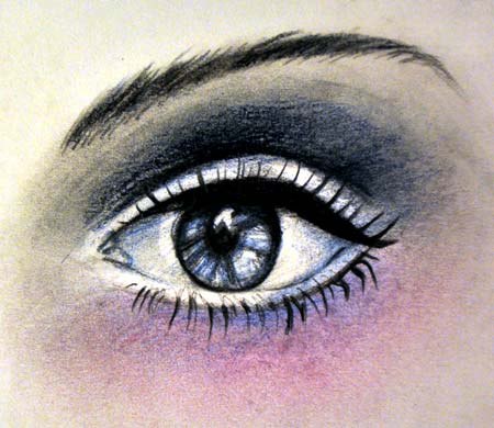 Рисуем женский глаз цветными карандашами - шаг 6