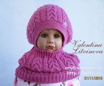 Комплект: шапочка и шарф - хомут для девочки спицами