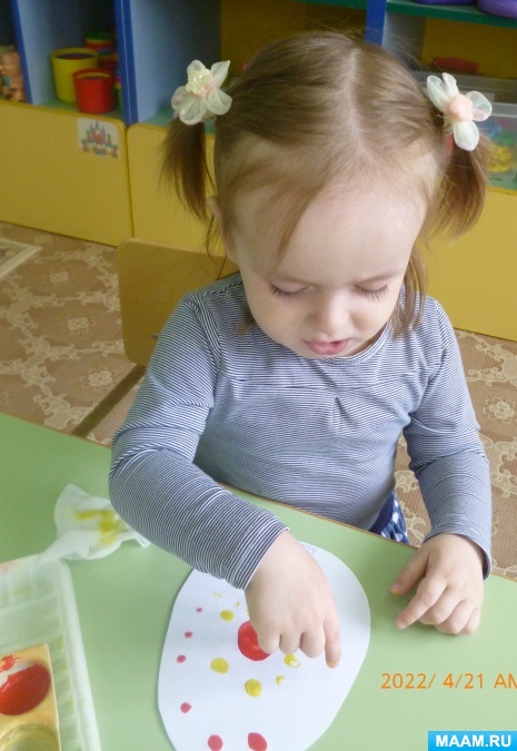 Конспект занятия по рисованию поролоновым тычком и пальчиком во второй группе раннего возраста «Пасхальное яичко»