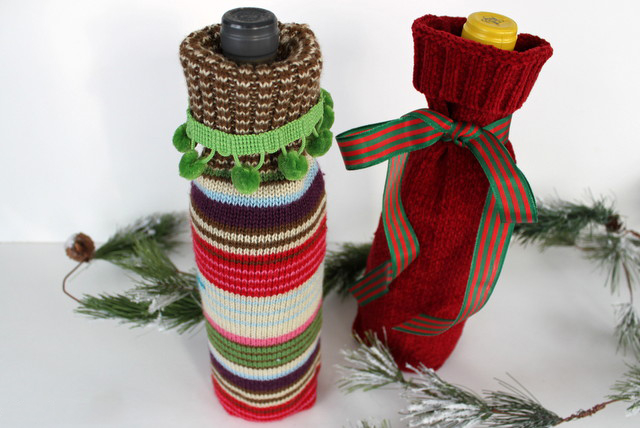 Вязаные мешочки для декора новогоднего напитка