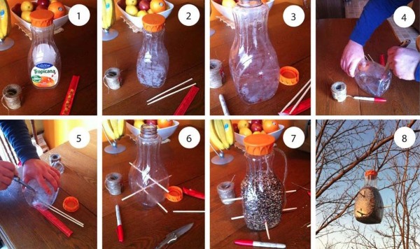 Кормушка для птиц из пластиковой бутылки своими руками. Мастер класс с фото пошагово, в детский сад или на участок