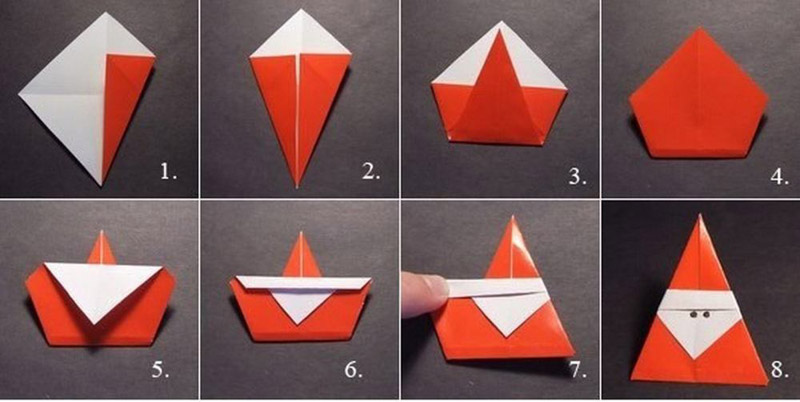 Пошаговый мастер-класс поделки деда Мороза в технике оригами. Останется приклеить верёвочку и нарисовать ручкой глазки