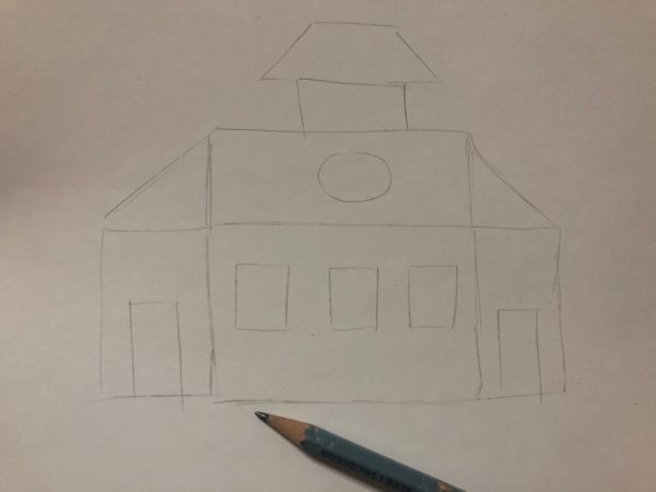 Сказочный домик карандашом, этап 1