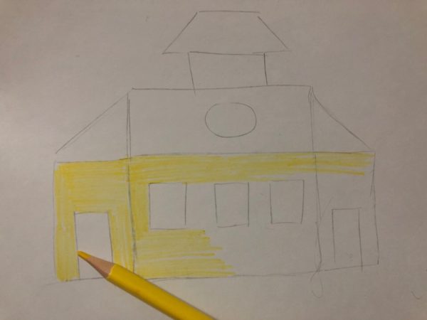 Сказочный домик карандашом, этап 2