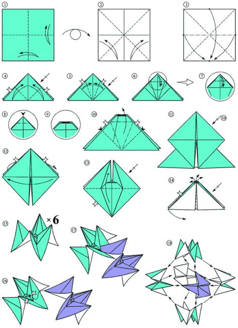 Схема изготовления игрушек оригами из бумажных модулей