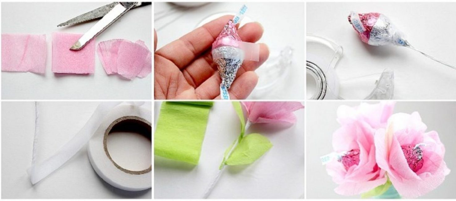 Процесс изготовления конфетных роз