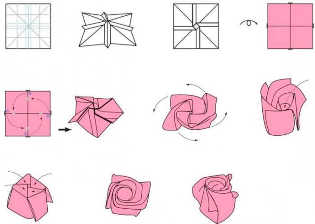 Как сложить розочку в технике оригами, схема