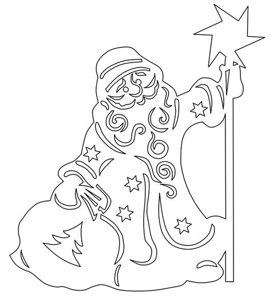 Новогодний шаблон Деда Мороза для окна для вырезания 2