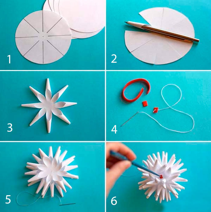 как сделать объемные снежинки из бумаги своими руками на Новый год 8